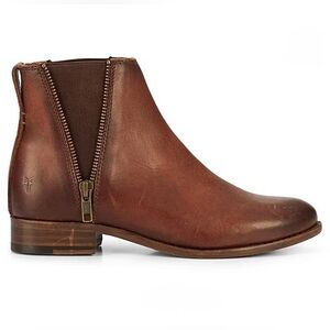 FRYE "Carly Chelsea" Cognac Double Zip Leather Ankle Bootie | Women's Size 6B